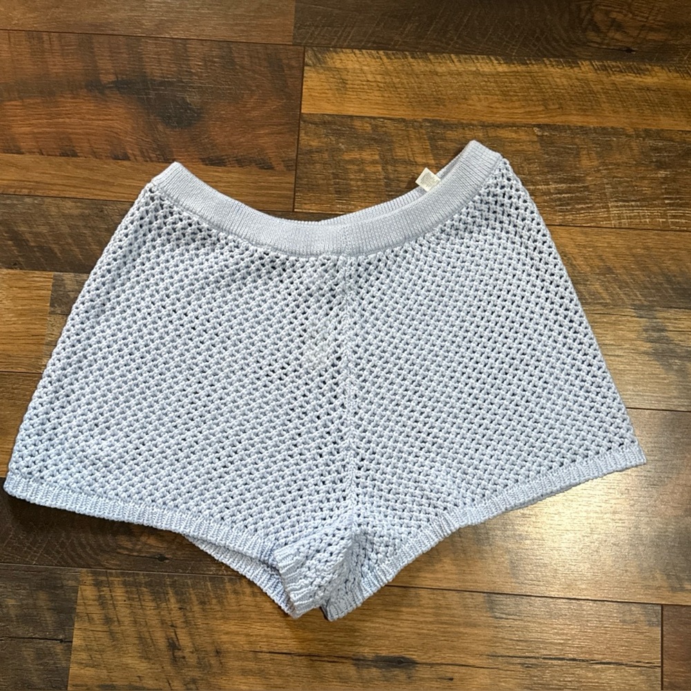 NEW Offline By Aerie Baby Blue High Waisted Crochet Shorts Swim Cover Up size XL